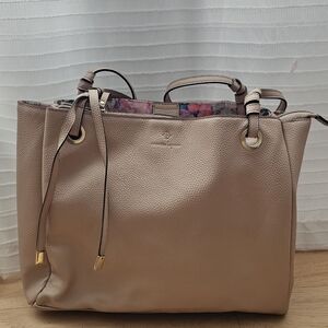 Nanette Lepore Beige Faux Leather Tote Bag Structured Shoulder Bag